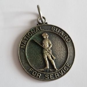 National Guard service award medal pendant silver tone charm military